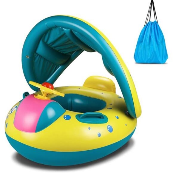 Baby Pool Float, Topist‎ Baby Inflatable Swimming Ring with Adjustable Sun Shade - Picture 1 of 6